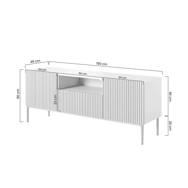 Szafka RTV Nicole 150 cm z wnęką - biały mat / złote nóżki