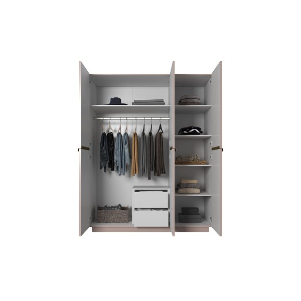 Szafa Nicole 150 cm z 2 ukrytymi szufladami - antyczny róż MDF / złote uchwyty