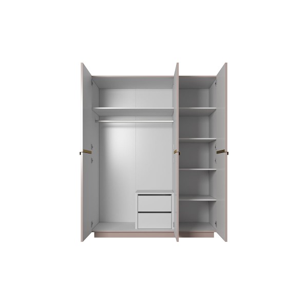 Szafa Nicole 150 cm z 2 ukrytymi szufladami - antyczny róż MDF / złote uchwyty