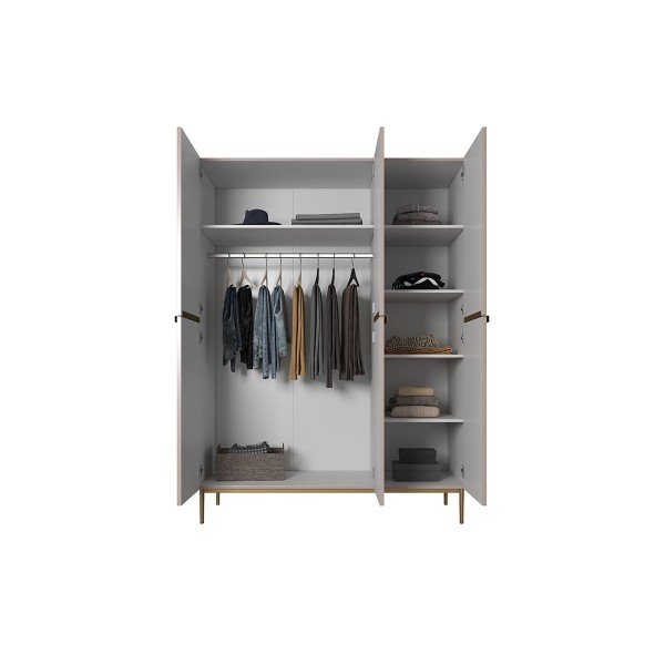 Szafa Nicole 150 cm - antyczny róż MDF  / złote nóżki