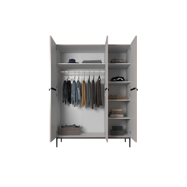 Szafa Nicole 150 cm - antyczny róż MDF  / czarne nóżki