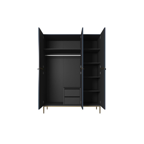 Szafa Nicole 150 cm z 2 ukrytymi szufladami - granat MDF / złote nóżki