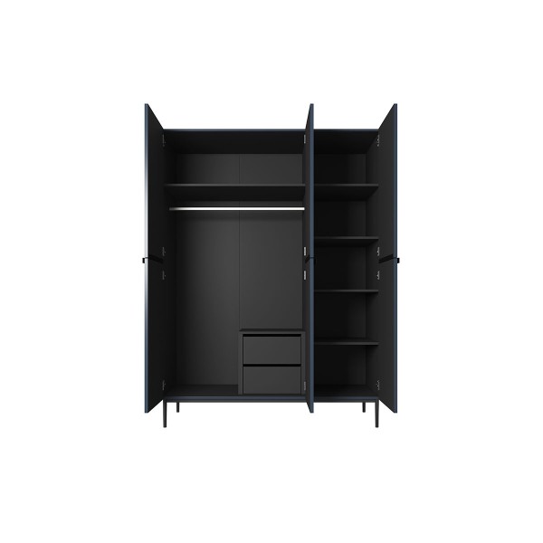 Szafa Nicole 150 cm z 2 ukrytymi szufladami - granat MDF / czarne nóżki