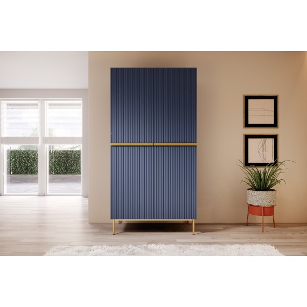 Szafa Nicole 100 cm z 2 ukrytymi szufladami - granat MDF / złote nóżki