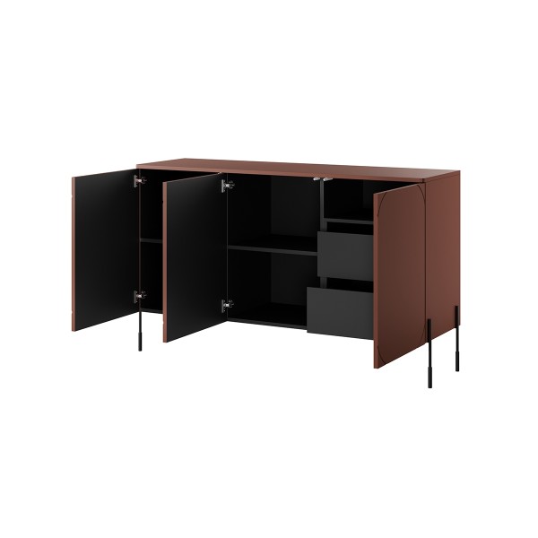 Komoda trzydrzwiowa z 2 ukrytymi szufladami Sonatia 150 cm - burgund