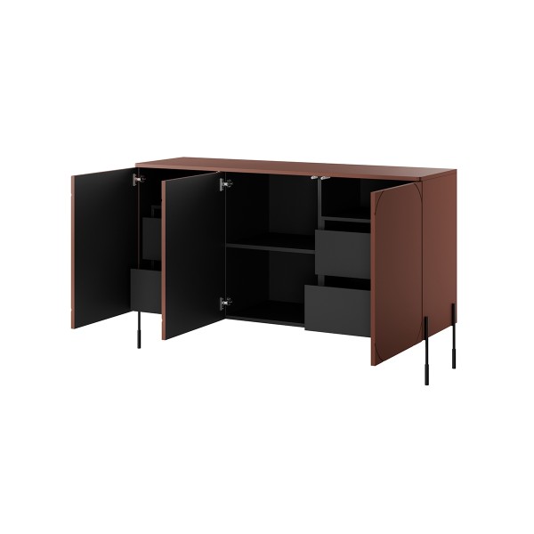 Komoda trzydrzwiowa z 4 ukrytymi szufladami Sonatia 150 cm - burgund