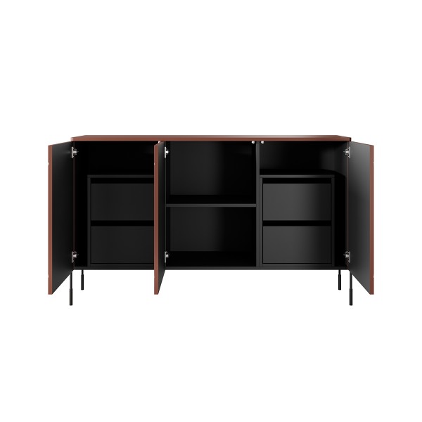 Komoda trzydrzwiowa z 4 ukrytymi szufladami Sonatia 150 cm - burgund