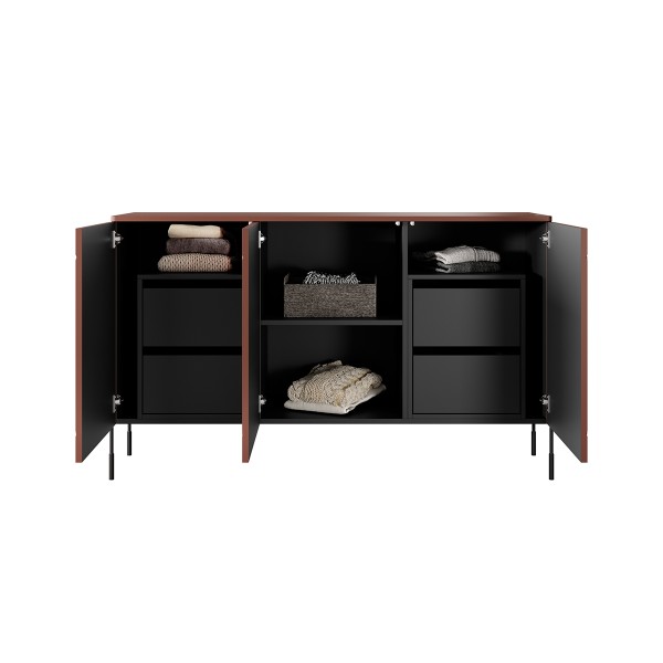 Komoda trzydrzwiowa z 4 ukrytymi szufladami Sonatia 150 cm - burgund