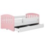Łóżko pojedyncze z barierką 140x80cm CLASSIC 1 biały + pudrowy różowy