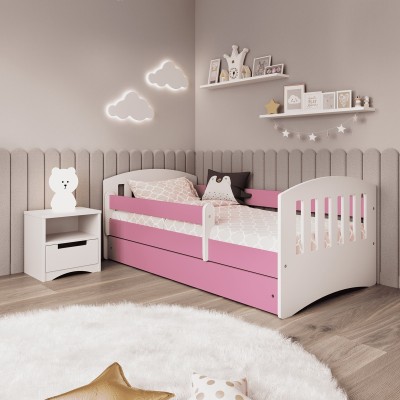 Jednoosobowe łóżko z materacem 140x80 Classic 1 biały+ różowy