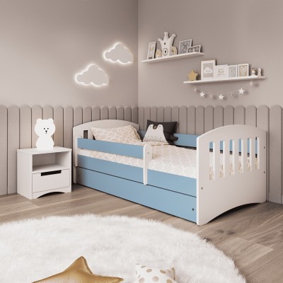 Łóżko dziecięce z szufladą 140x80 Classic 1 biały+ niebieski