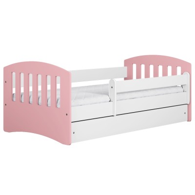 Różowe łóżko dziecięce CLASSIC 1 - 160x80cm mix różowy + biały