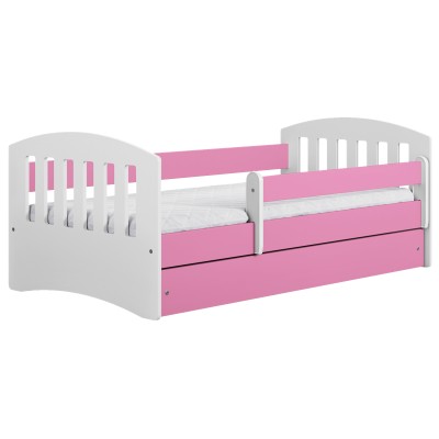 Łóżko dla dziecka z barierką i materacem 180x80 Classic 1 biały+ różowy