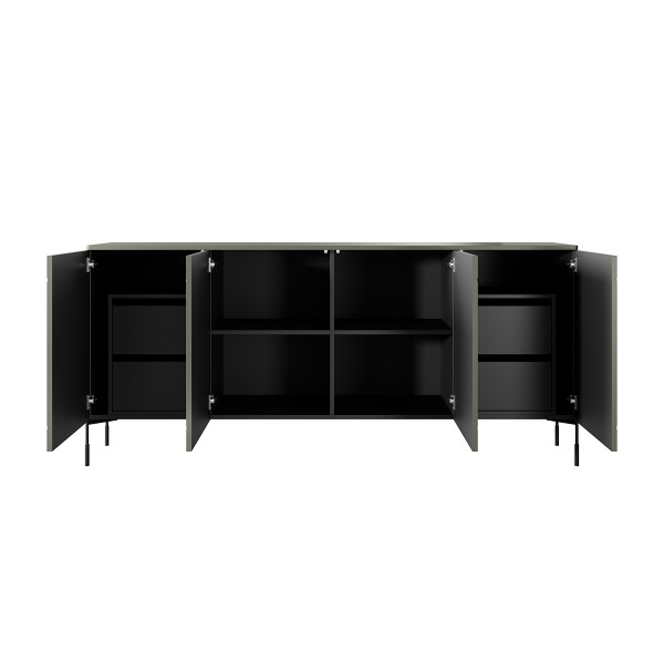 Komoda czterodrzwiowa z 4 ukrytymi szufladami Sonatia 200 cm - oliwka