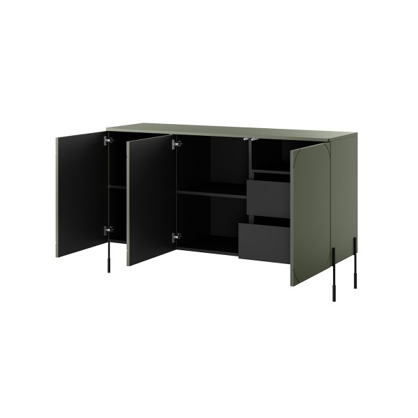 Komoda trzydrzwiowa z 2 ukrytymi szufladami Sonatia 150 cm - oliwka