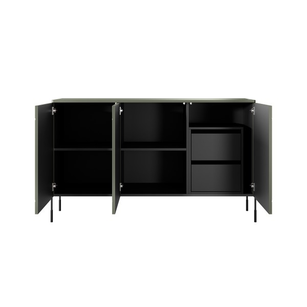Komoda trzydrzwiowa z 2 ukrytymi szufladami Sonatia 150 cm - oliwka
