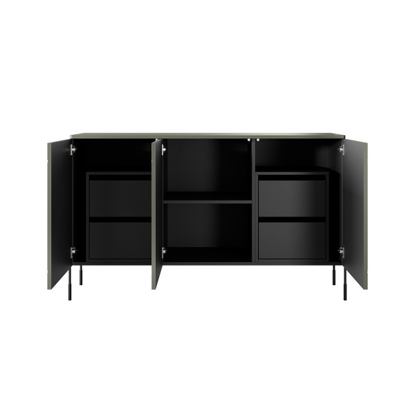 Komoda trzydrzwiowa z 4 ukrytymi szufladami Sonatia 150 cm - oliwka