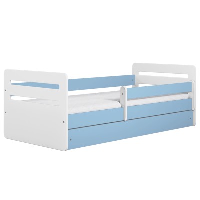 Łóżeczko dla dziecka z barierką Tomi 140x80 biały+ niebieski