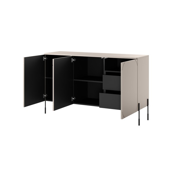 Komoda trzydrzwiowa z 2 ukrytymi szufladami Sonatia 150 cm - kaszmir