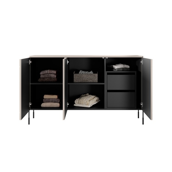 Komoda trzydrzwiowa z 2 ukrytymi szufladami Sonatia 150 cm - kaszmir