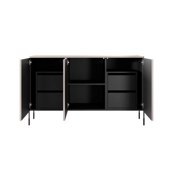 Komoda trzydrzwiowa z 4 ukrytymi szufladami Sonatia 150 cm - kaszmir