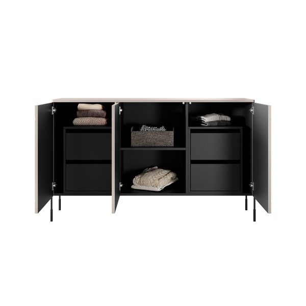 Komoda trzydrzwiowa z 4 ukrytymi szufladami Sonatia 150 cm - kaszmir