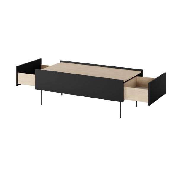 Stolik kawowy z 2 szufladami Desin 120 cm - czarny mat / dąb nagano
