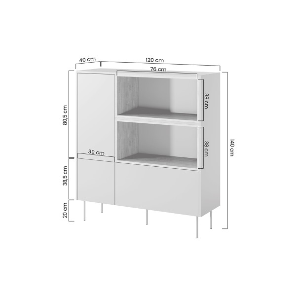 Komoda dwudrzwiowa wysoka z szufladą Desin 120 cm - czarny mat / dąb nagano