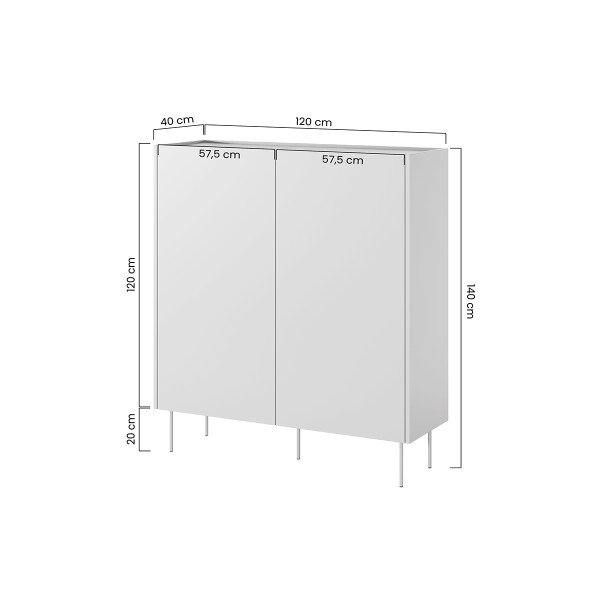Kredens dwudrzwiowy z dwiema ukrytymi szufladami Desin 120 cm - czarny mat / dąb nagano