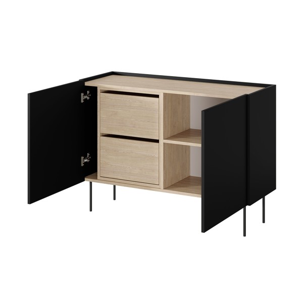 Komoda dwudrzwiowa z 2 ukrytymi szufladami Desin 120 cm - czarny mat / dąb nagano