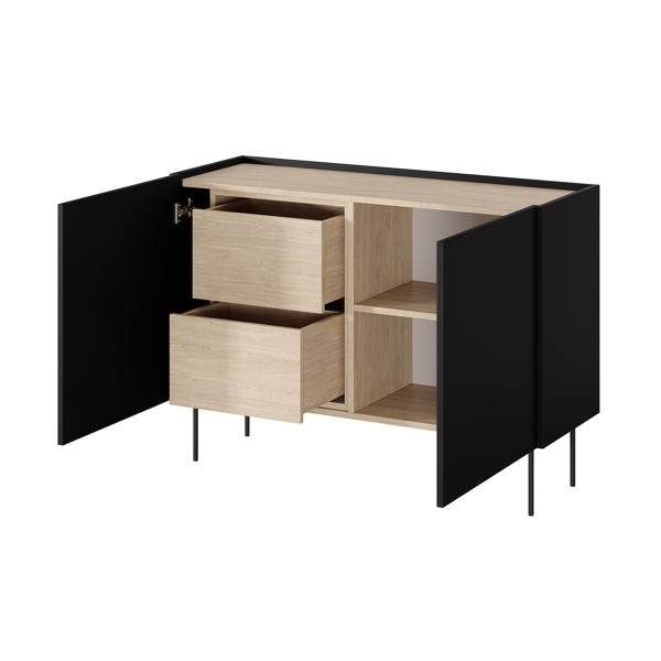 Komoda dwudrzwiowa z 2 ukrytymi szufladami Desin 120 cm - czarny mat / dąb nagano
