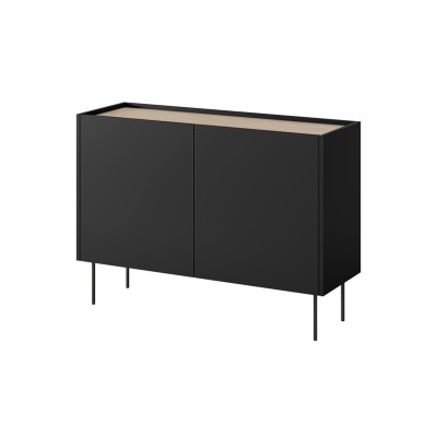 Komoda dwudrzwiowa z 2 ukrytymi szufladami Desin 120 cm - czarny mat / dąb nagano