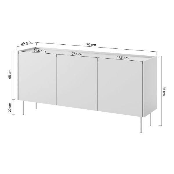 Komoda trzydrzwiowa z 4 ukrytymi szufladami Desin 170 cm - czarny mat / dąb nagano
