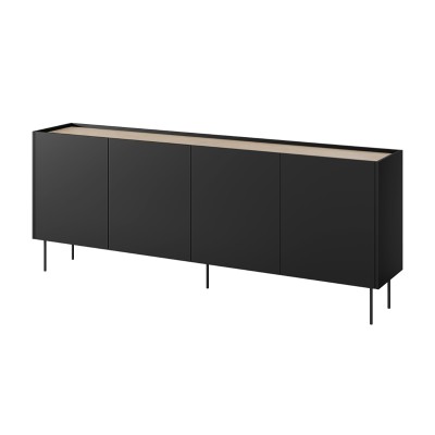 Komoda czterodrzwiowa z 4 ukrytymi szufladami Desin 220 cm - czarny mat / dąb nagano