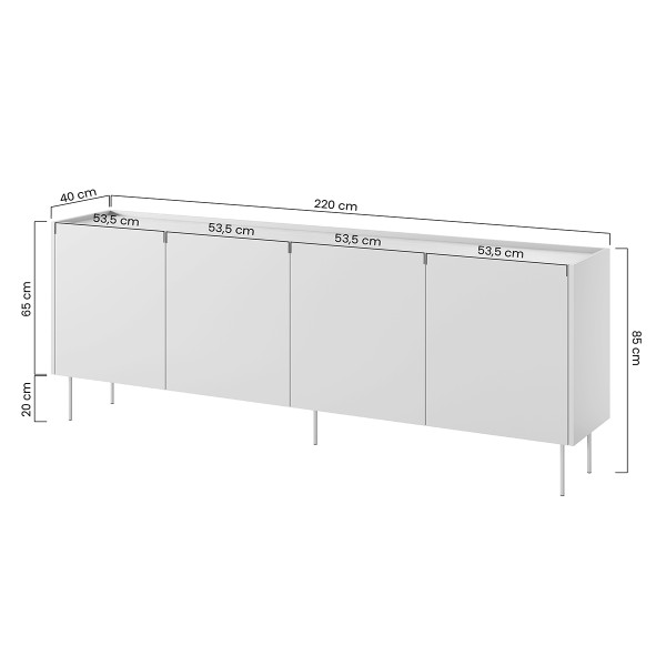 Komoda czterodrzwiowa z 2 ukrytymi szufladami Desin 220 cm - czarny mat / dąb nagano