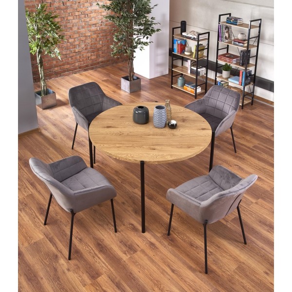 Stół okrągły loft 120cm MORGAN dąb złoty + czarny Halmar