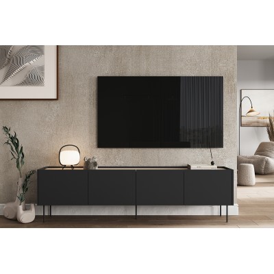 Szafka RTV czterodrzwiowa Desin 220 cm - czarny mat / dąb nagano