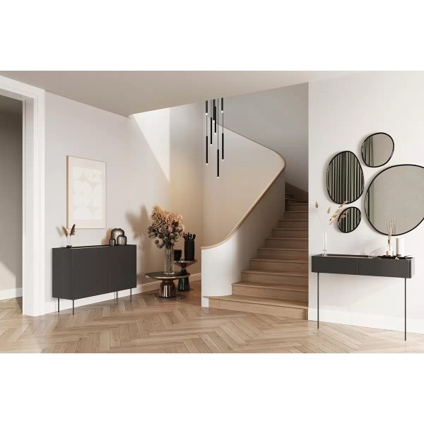 Komoda dwudrzwiowa z 2 ukrytymi szufladami Desin 120 cm - czarny mat / dąb nagano