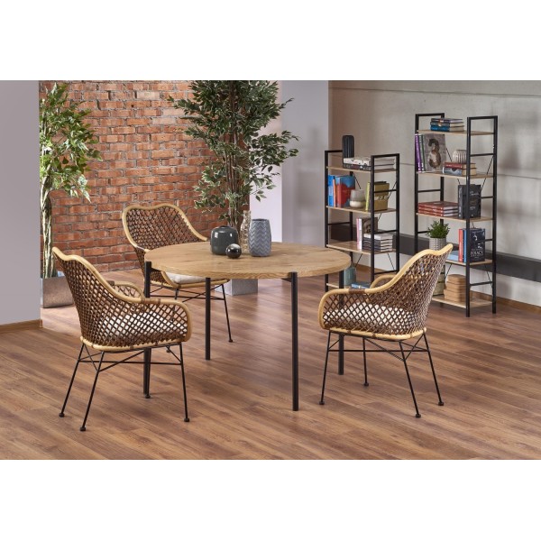 Stół okrągły loft 120cm MORGAN dąb złoty + czarny Halmar