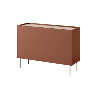 Komoda dwudrzwiowa z 2 ukrytymi szufladami Desin 120 cm - ceramic red / dąb nagano