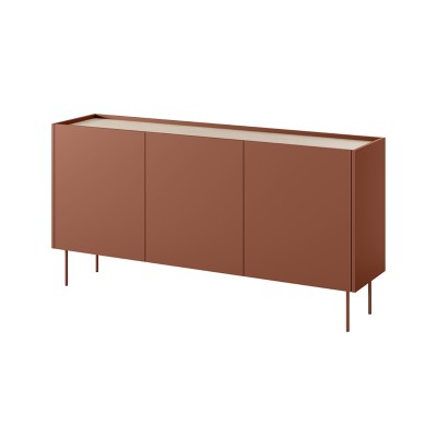 Komoda trzydrzwiowa z 4 ukrytymi szufladami Desin 170 cm - ceramic red / dąb nagano