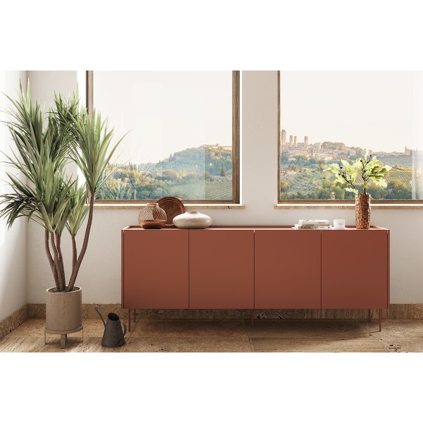 Komoda czterodrzwiowa Desin 220 cm - ceramic red / dąb nagano