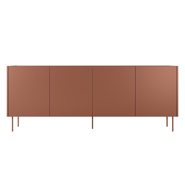 Komoda czterodrzwiowa z 2 ukrytymi szufladami Desin 220 cm - ceramic red / dąb nagano