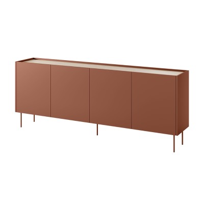 Komoda czterodrzwiowa z 4 ukrytymi szufladami Desin 220 cm - ceramic red / dąb nagano