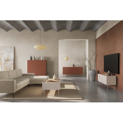 Kredens dwudrzwiowy z dwiema ukrytymi szufladami Desin 120 cm - ceramic red / dąb nagano