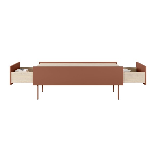 Stolik kawowy z 2 szufladami Desin 120 cm - ceramic red / dąb nagano