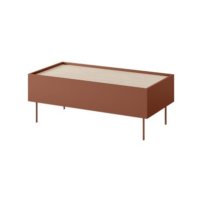 Stolik kawowy z 2 szufladami Desin 120 cm - ceramic red / dąb nagano