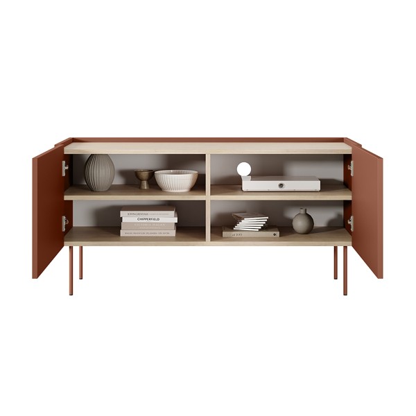 Szafka RTV dwudrzwiowa Desin 120 cm - ceramic red / dąb nagano