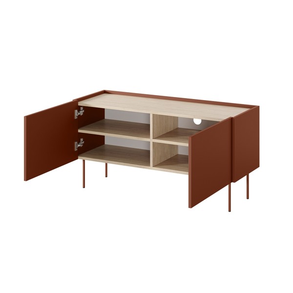 Szafka RTV dwudrzwiowa Desin 120 cm - ceramic red / dąb nagano
