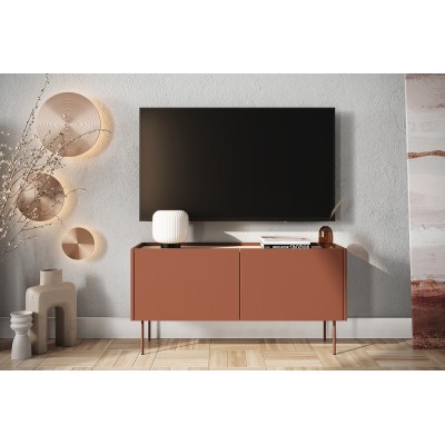 Szafka RTV dwudrzwiowa Desin 120 cm - ceramic red / dąb nagano